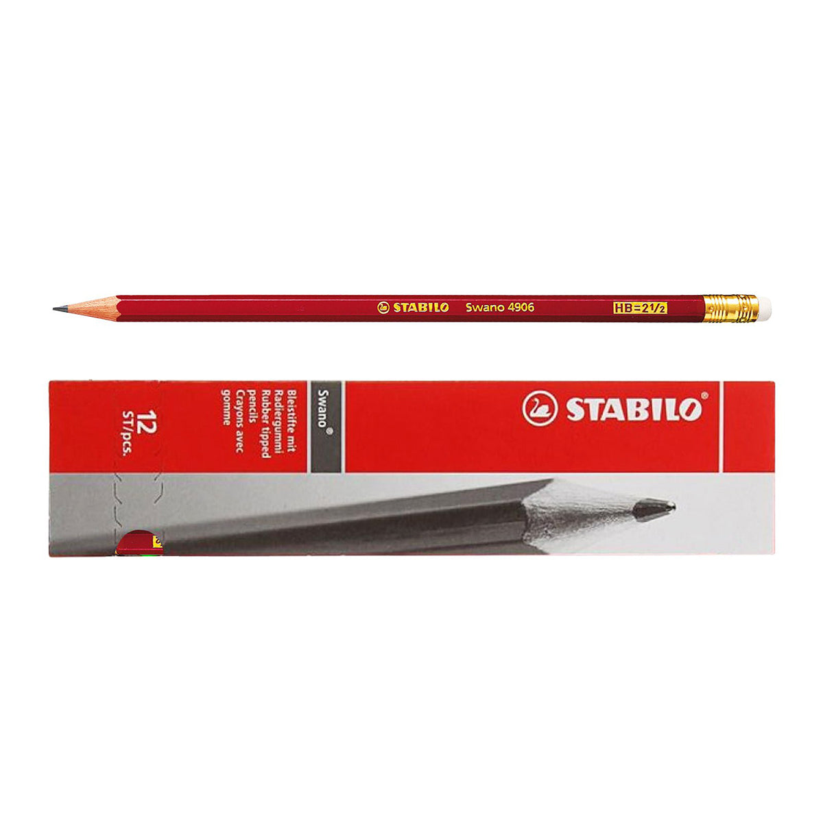 Creion grafit Stabilo Swano 4906, mina HB, cu radiera, rosu, ascutit Creion grafit Stabilo Swano 4906, mina HB, cu radiera, rosu, ascutit